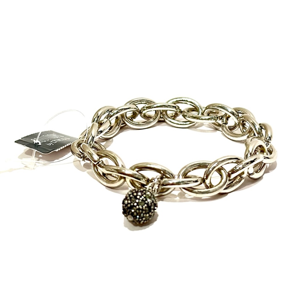 CHICO’s | Silver Large Round Link Bracelet with Pave Ball Charm | NWT | Classic - Picture 4 of 8